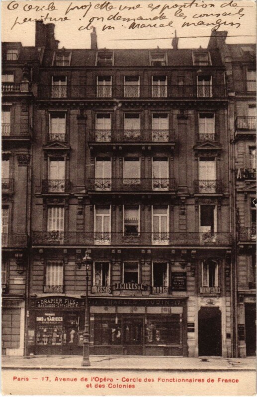 Carte postale ancienne Paris 1e 17, Avenue de l'Opera Cercie Fonctionnaires de France à Paris 1er