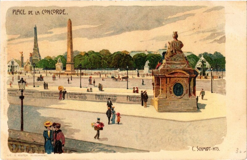 Carte postale ancienne Paris Place de la Concorde Litho