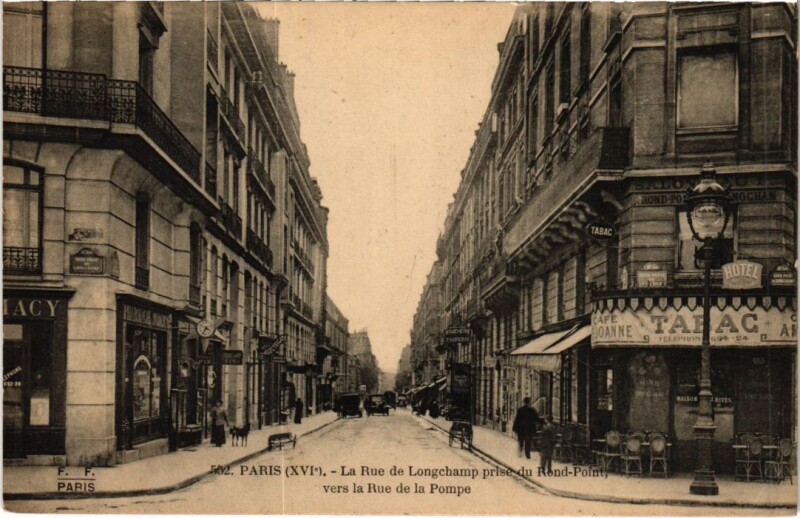 Carte postale ancienne La Rue de Longchamp prise du Rond-Point vers la Rue de la Pompe à Paris 16e