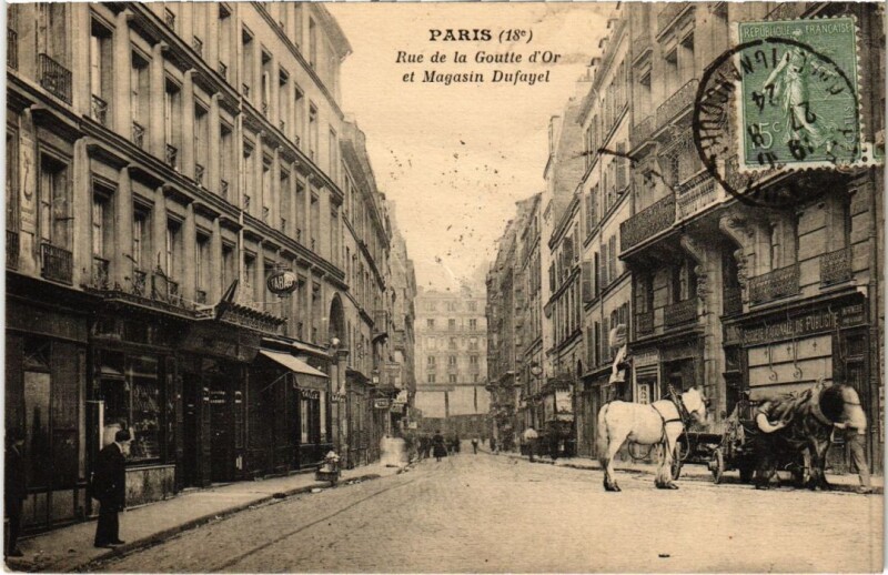 Carte postale ancienne Rue de la Goutte d'Or et Magasin Dufayel à Paris 18e