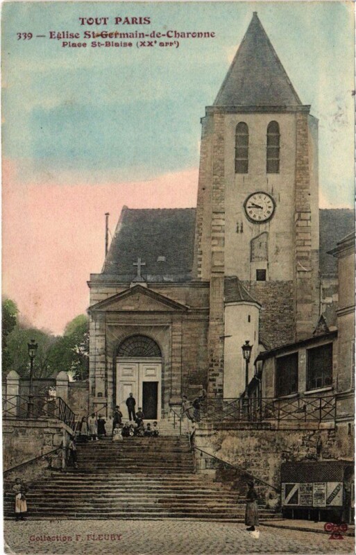 Carte postale ancienne Eglise Saint-Germain-de-Charonne - Place Saint-Blaise à Paris 20e