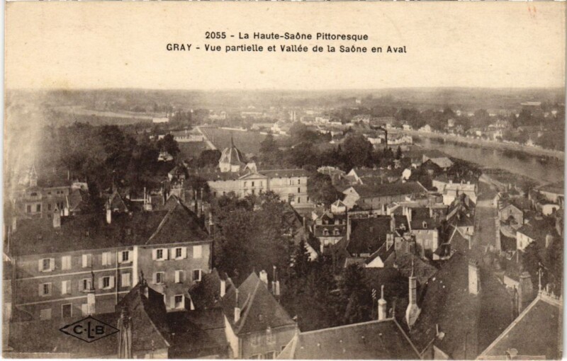 Carte postale ancienne Gray vue partielle et Vallee de la Saone
