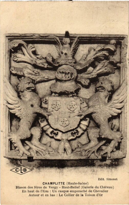 Carte postale ancienne Champlitte Blason des Sires de Vergy à Champlitte