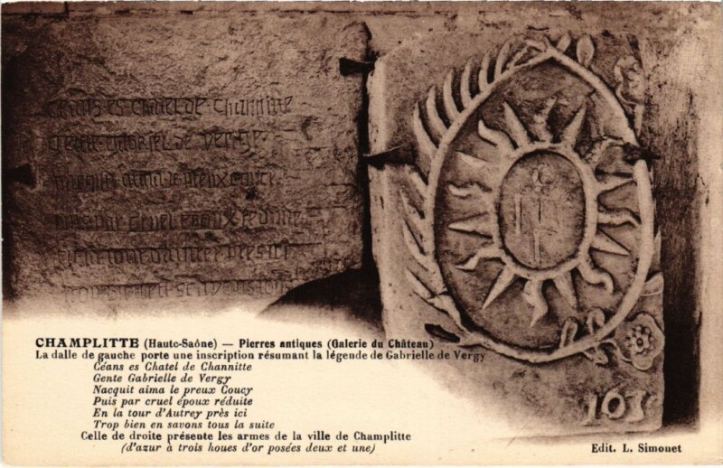 Carte postale ancienne Champlitte Pierres antiques Galerie du Chateau à Champlitte
