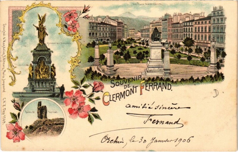 Carte postale ancienne Souvenir de Clermont-Ferrand Litho à Clermont-Ferrand