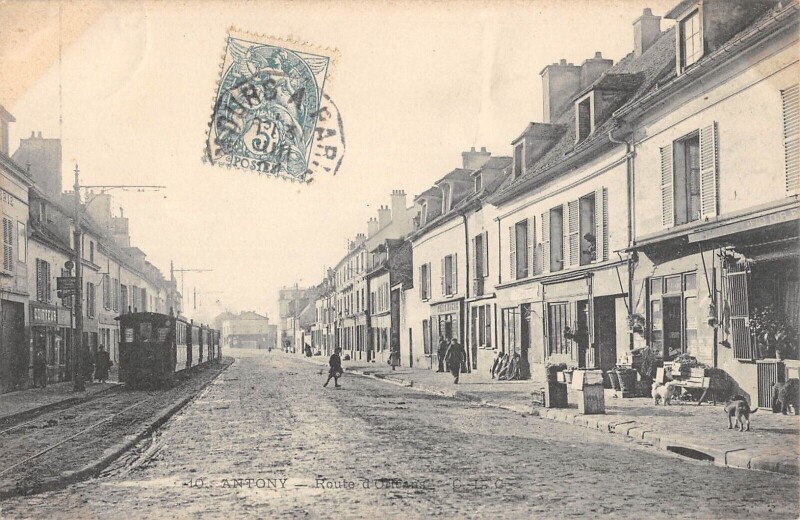 Carte postale ancienne Antony / Route D'Orleans / Train / Tramway à Antony
