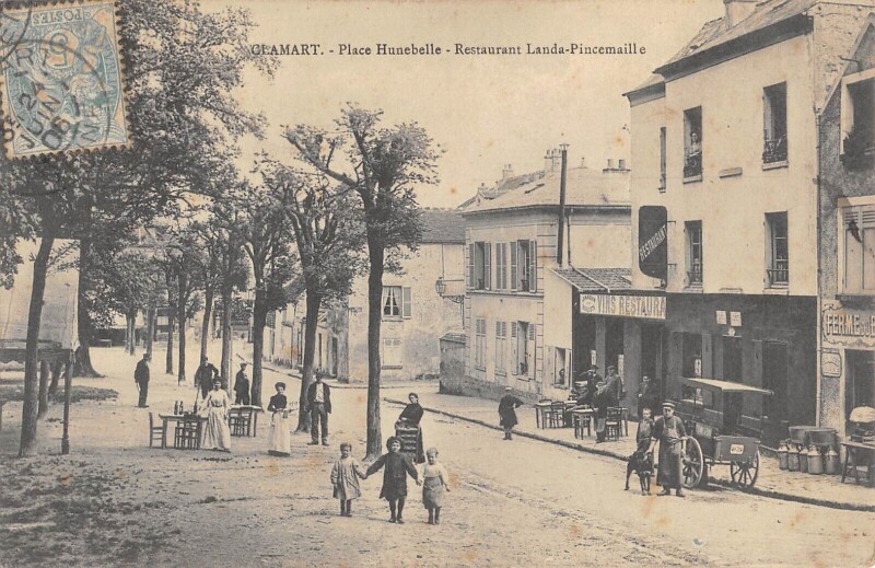 Carte postale ancienne Clamart / Place Hunebelle / Restaurant Landa Pincemaille à Clamart