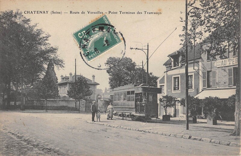 Carte postale ancienne Chatenay - Route De Versailles - Point Terminus Des Tramways