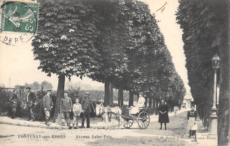Carte postale ancienne Fontenay Aux Roses - Avenue Saint Prix - Attelage - Ane à Fontenay-aux-Roses