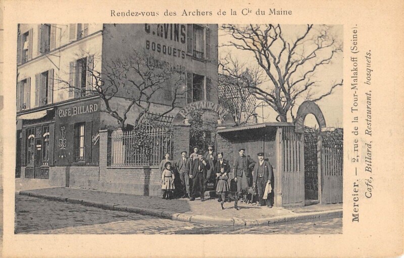 Carte postale ancienne Malakoff - Mercier - Rue De La Tour Malakoff - Cafe - Billard - Rendez Vo à Malakoff