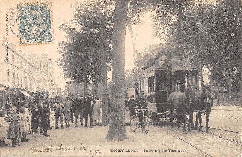 Carte postale ancienne Choisy Le Roi / Le Depart Des Tramways / Omnibus / Chemin De Fer à Choisy-le-Roi