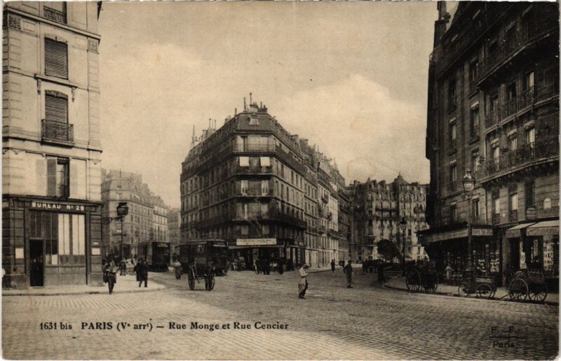 Carte postale ancienne Paris 5e Rue Monge et Rue Cencier à Paris 5e