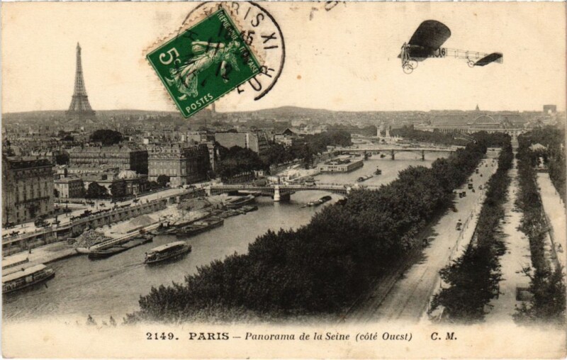 Carte postale ancienne Paris Panorama de la Seine Aviation