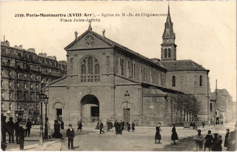 Carte postale ancienne Eglise de Notre-Dame de Clignancourt - Place Jules-Joffrin à Paris 18e