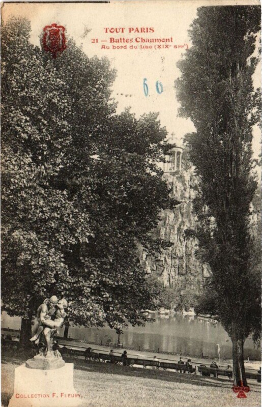 Carte postale ancienne Buttes Chaumont - Au bord du Lac à Paris 19e