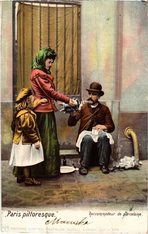 Carte postale ancienne Paris Petits Metiers Raccomodeur de porcelaine