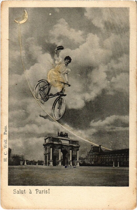 Carte postale ancienne Paris 1e Arc de Triomphe de Carrousel bicycle à Paris 1er