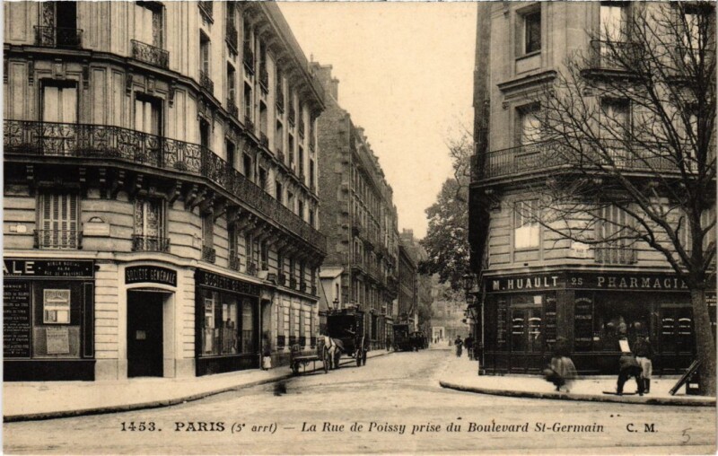 Carte postale ancienne Paris 5e Rue de Poissy Prise Bd Saint-Germain à Paris 5e