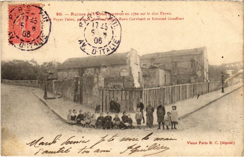 Carte postale ancienne Paris 13e Ruines de l'Hotel Rue Corvisart et Edmond Gondinet à Paris 13e