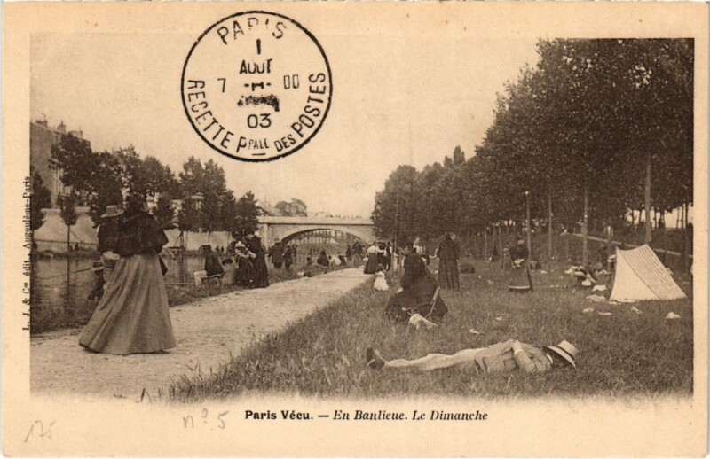 Carte postale ancienne Paris Vecu. en Banlieu Le Dimanche