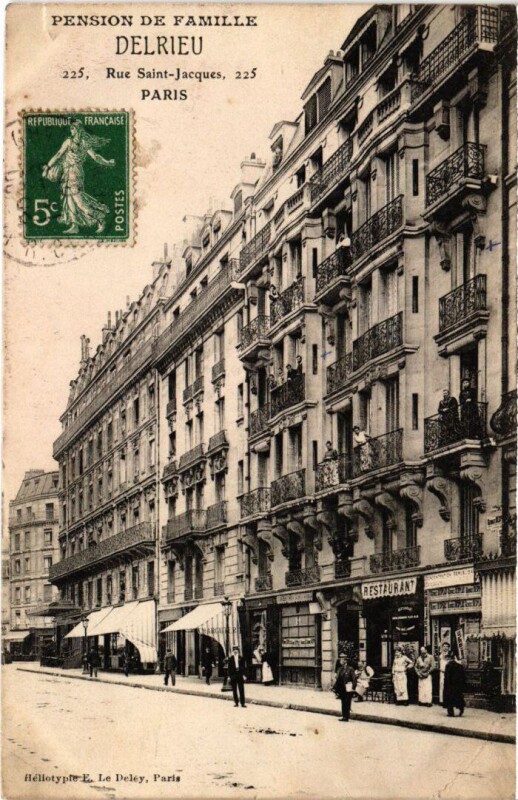Carte postale ancienne Paris 5e 225, Rue Saint-Jacques pension de Famille Delrieu à Paris 5e