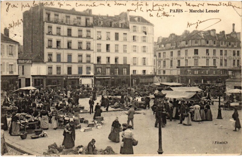 Carte postale ancienne Paris 11e Marche Lenoir à Paris 11e