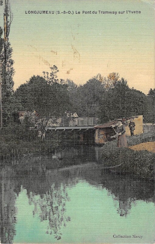 Carte postale ancienne Longjumeau - Le Pont Du Tramway Sur L'Yvette - cpa toilée à Longjumeau