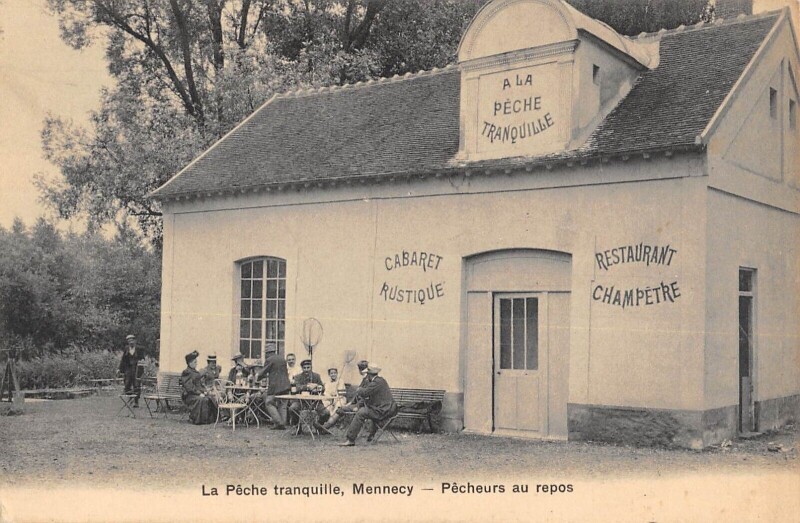 Carte postale ancienne Mennecy - La Peche Tranquille - Pecheurs Au Repos - Restaurant Champetre à Mennecy