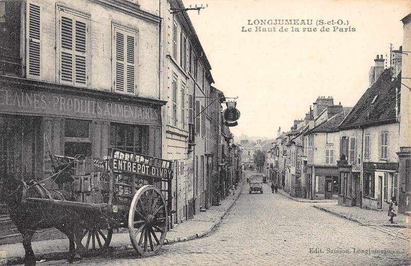 Carte postale ancienne Longjumeau / Le Haut De La Rue De Paris / Porcelaines / Produits Alimenta à Longjumeau