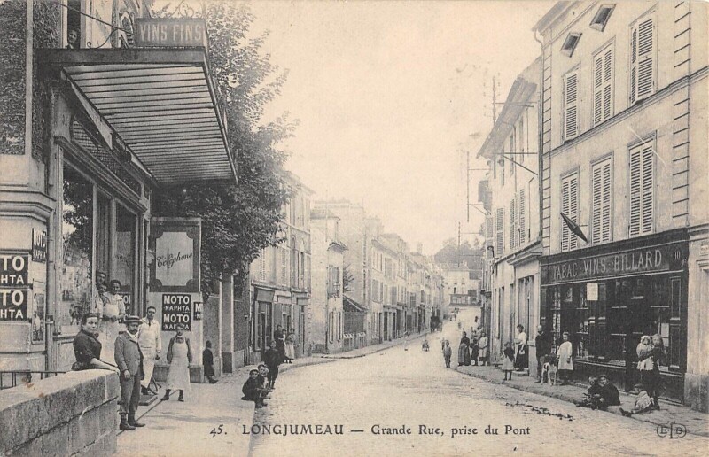 Carte postale ancienne Longjumeau - Grande Rue - Prise Du Pont - Tabac à Longjumeau