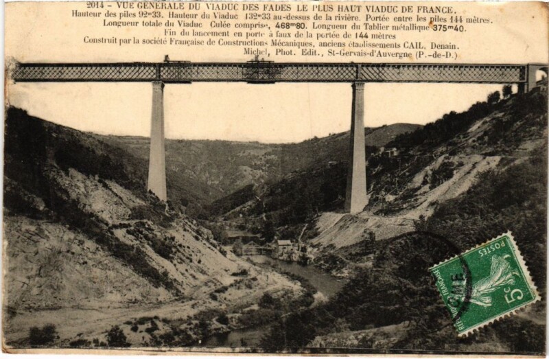 Carte postale ancienne Auvergne Vue Generale du Viaduc des Fades France