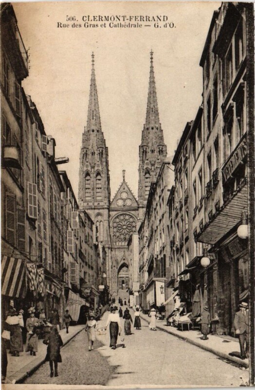 Carte postale ancienne Clermont-Ferrand Rue es Gras et Cathedrale France à Clermont-Ferrand