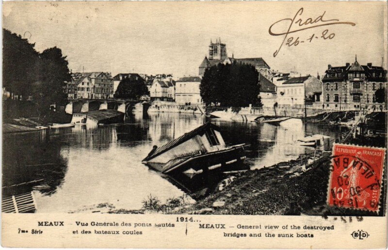 Carte postale ancienne Meaux Vue Generale des ponts sautes France à Meaux