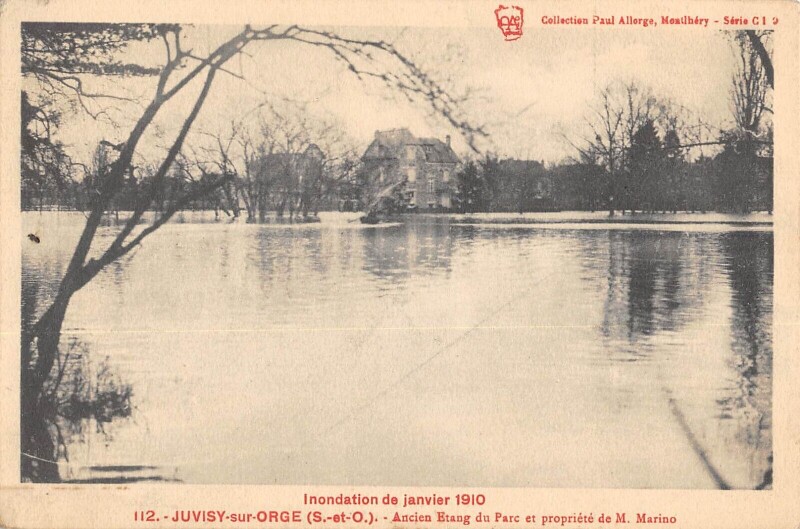 Carte postale ancienne Juvisy Sur Orge - Inondation 1910 - Ancien Etang Du Parc Et Propriete De à Juvisy-sur-Orge