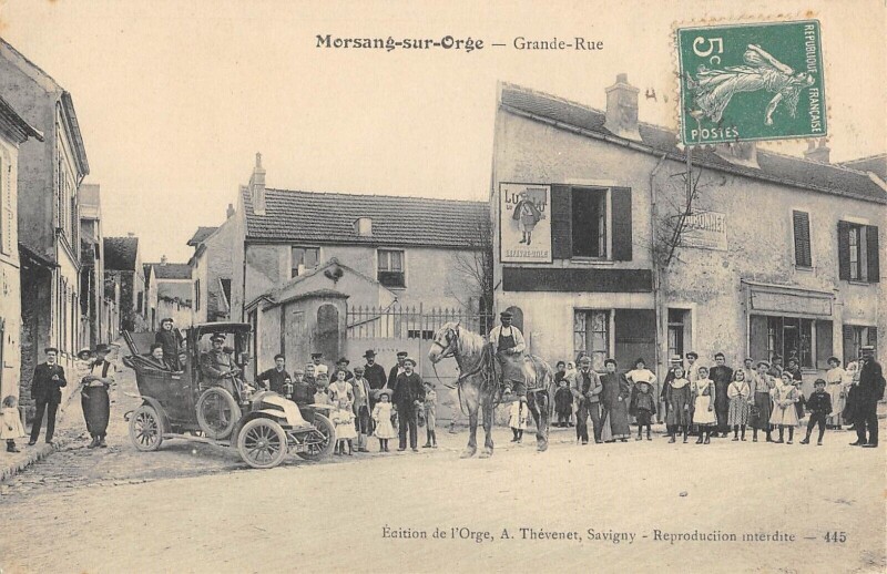 Carte postale ancienne Morsang Sur Orge - Grande Rue - Voiture - Animation Top - cpa rare à Morsang-sur-Orge