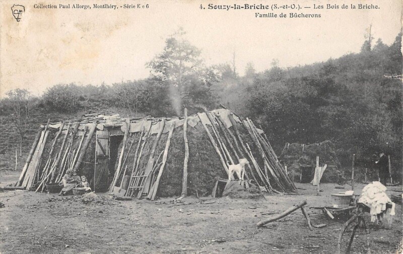 Carte postale ancienne Souzy La Briche - Les Bois De La Briche - Famille De Bucherons - Metier à Souzy-la-Briche