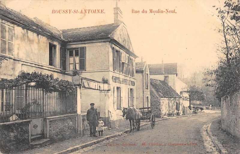 Carte postale ancienne Boussy Saint Antoine - Rue Du Moulin Neuf - Attelage à Boussy-Saint-Antoine