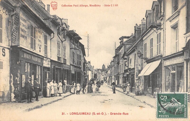 Carte postale ancienne Longjumeau - Grande Rue - Morin Marbrier à Longjumeau