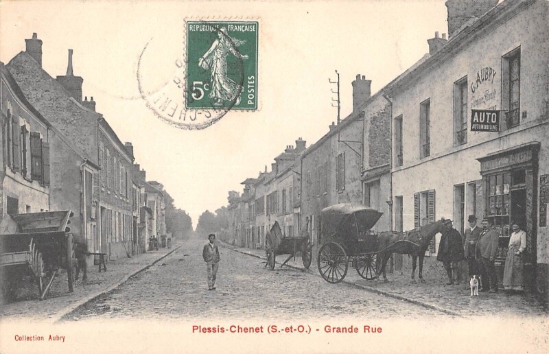 Carte postale ancienne Plessis Chenet - Grande Rue - Attelage