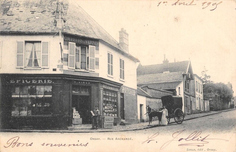 Carte postale ancienne Orsay / Rue Archange / Epicerie à Orsay