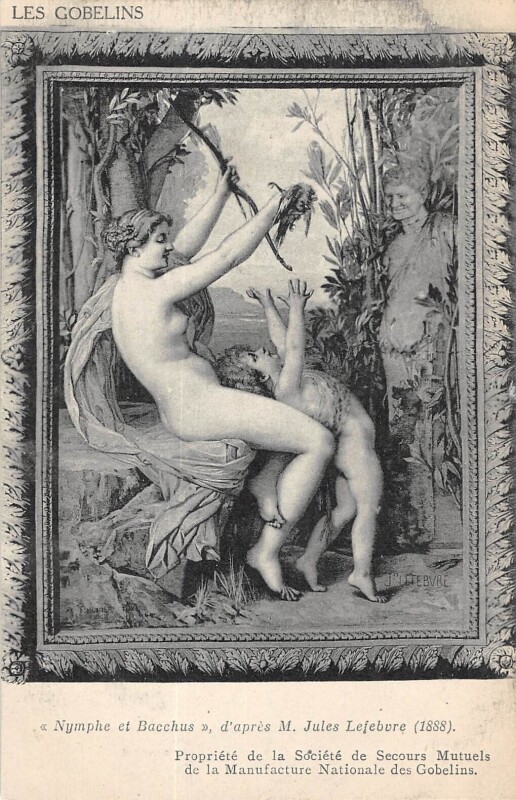 Carte postale ancienne Paris 13e Manufacture Des Gobelins Nymphe Et Bacchus à Paris 13e
