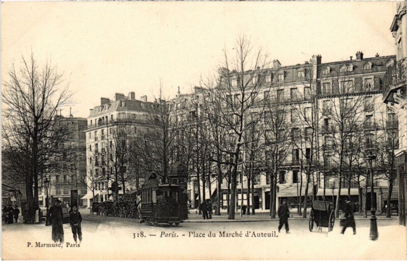 Carte postale ancienne Place du Marché d'Auteuil à Paris 16e