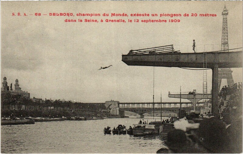 Carte postale ancienne Paris Plongeon dans la Seine 1909 Delbord
