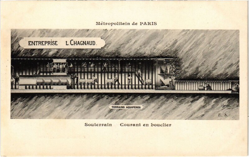 Carte postale ancienne Paris Souterrain construit courant en bouclier Metropolitain à Paris