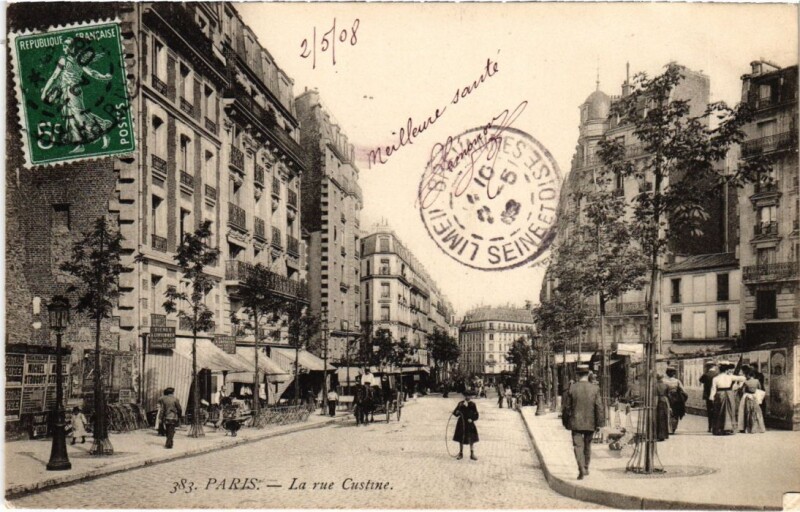 Carte postale ancienne La Rue Custine à Paris 18e
