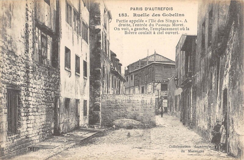 Carte postale ancienne Paris 13e Ruelle Des Gobelins Partie Appelee Ile Des Singes à Paris 13e