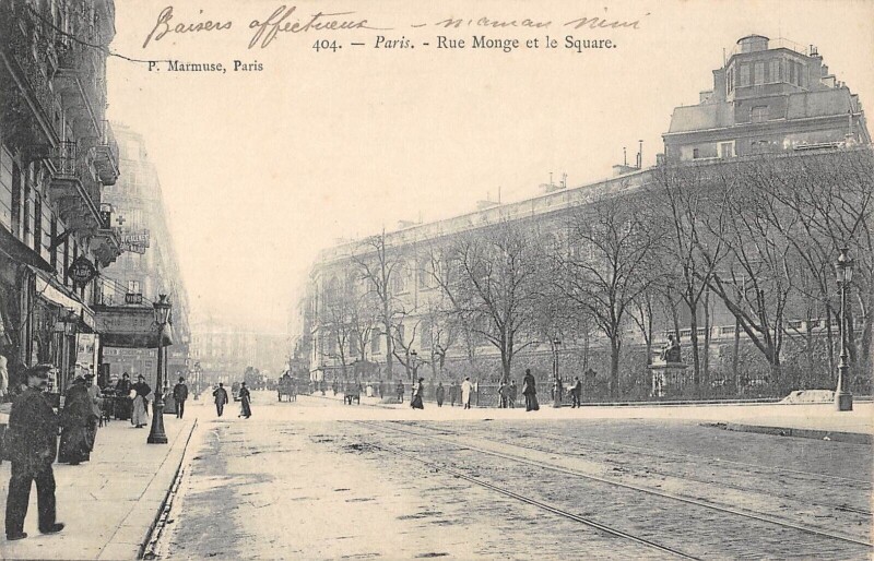 Carte postale ancienne Paris 5e Rue Monge Et Le Square à Paris 5e