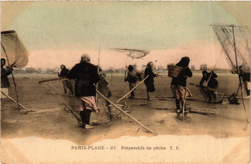 Carte postale ancienne Paris-Plage - Préparatifs de péche