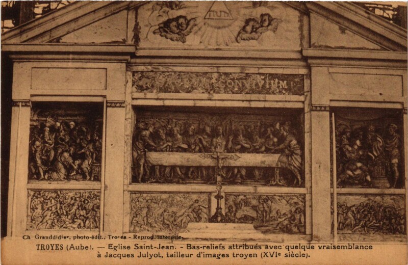 Carte postale ancienne Troyes- Eglise Saint Jean Bas reliefs France à Troyes