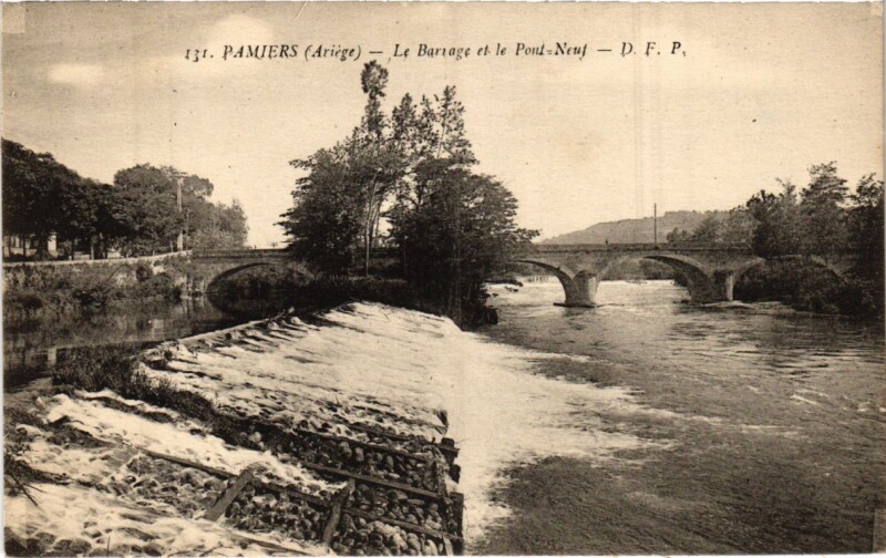 Carte postale ancienne Pamiers- Le Barrage et le Pont Neuf France à Pamiers